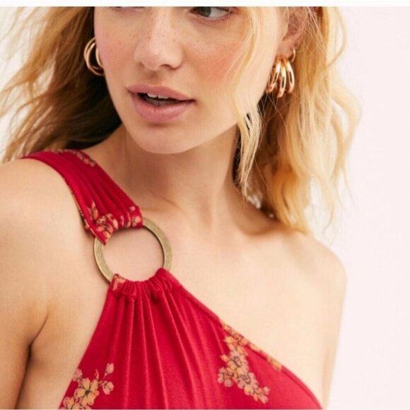 FREE PEOPLE | Francesca dress floral oversized red asymmetrical sz XS - Picture 2 of 6
